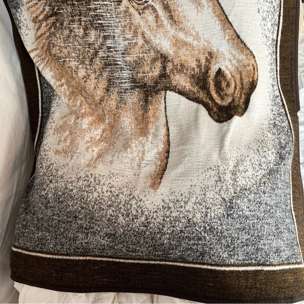 Vintage Biederlack Equestrian Horse Blanket Reversible Throw 70x52 USA FLAWED